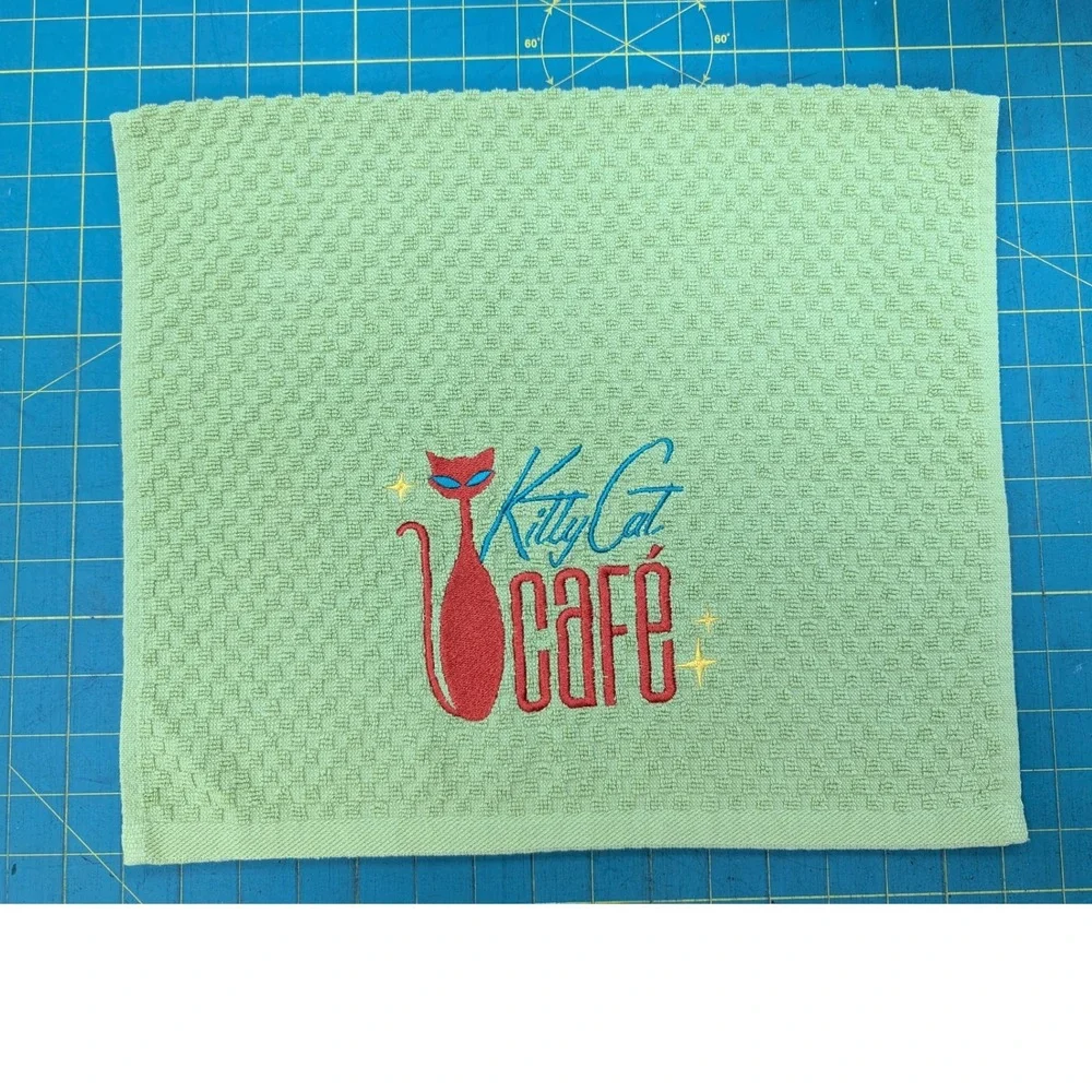 Kitty Cat Cafe Retro Mid Century Modern Atomic Kitchen Bath Hand Towel